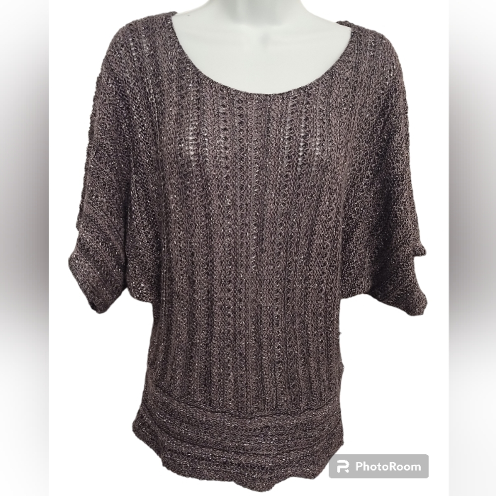 Two-one-Two New York grey and black sweater with metallic silver threads